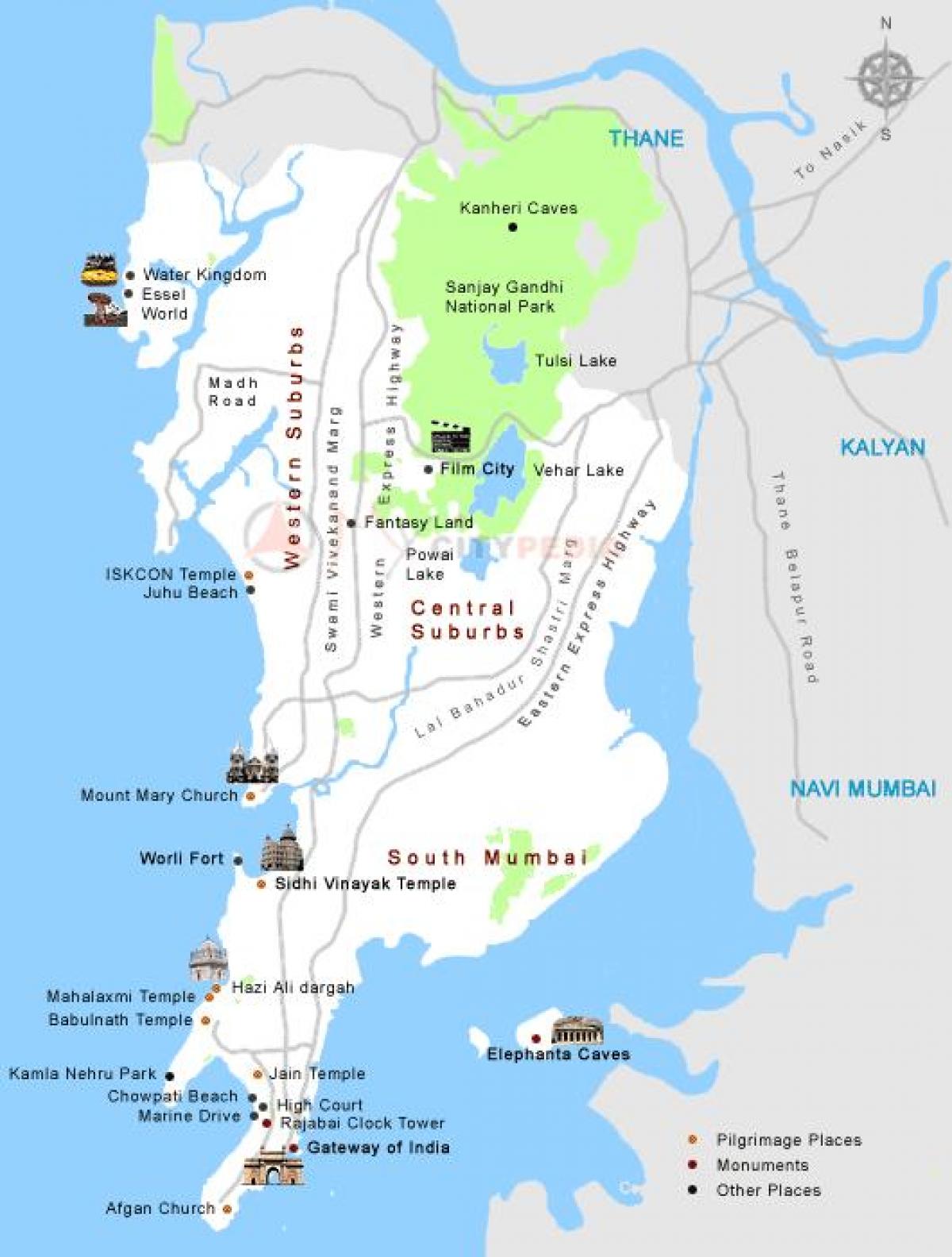 Bombay plattegrond van de stad toeristische