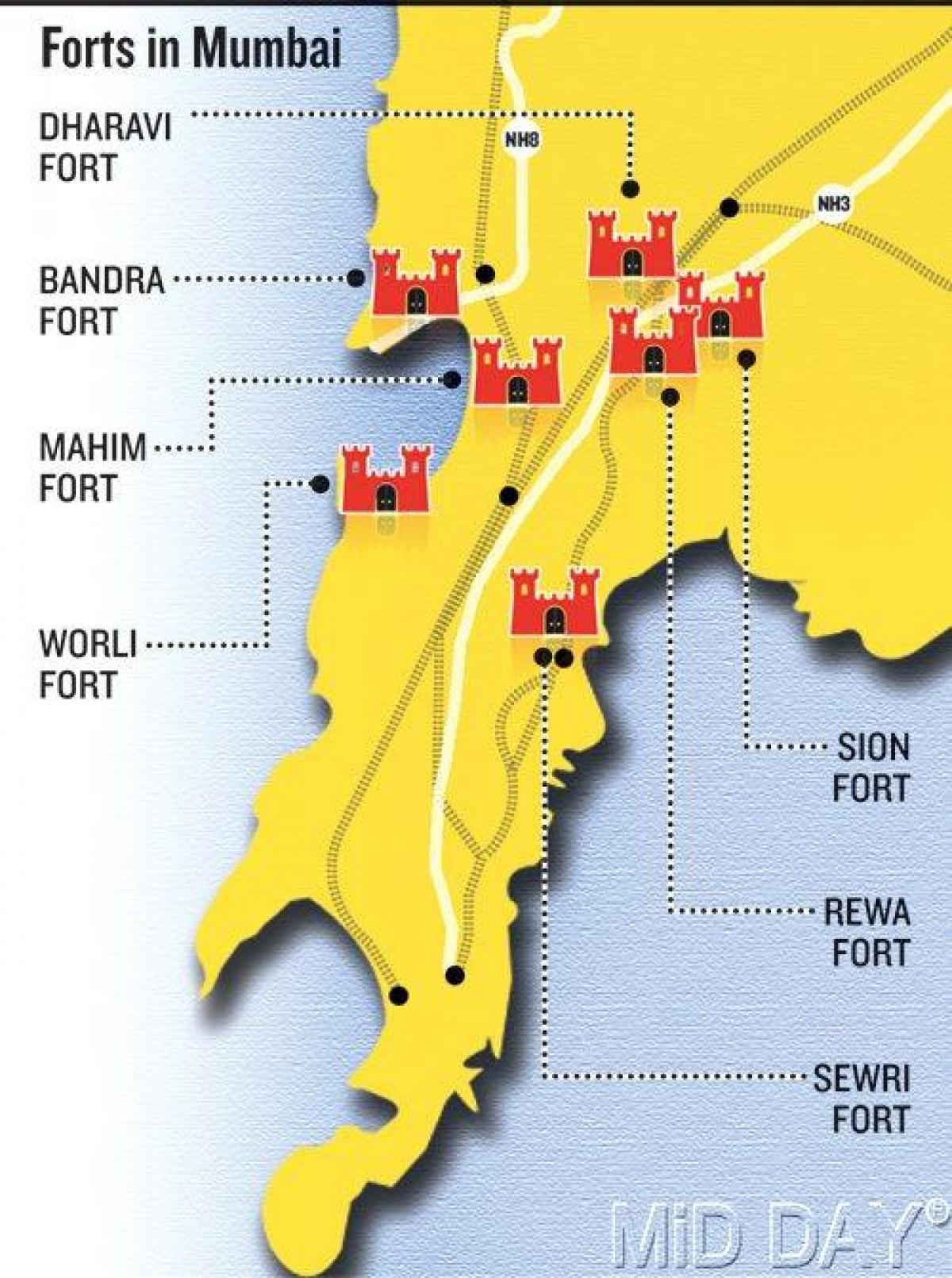 Mumbai fort-gebied kaart