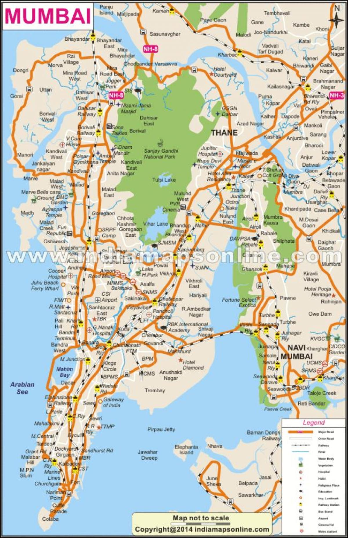 fysieke kaart van Mumbai