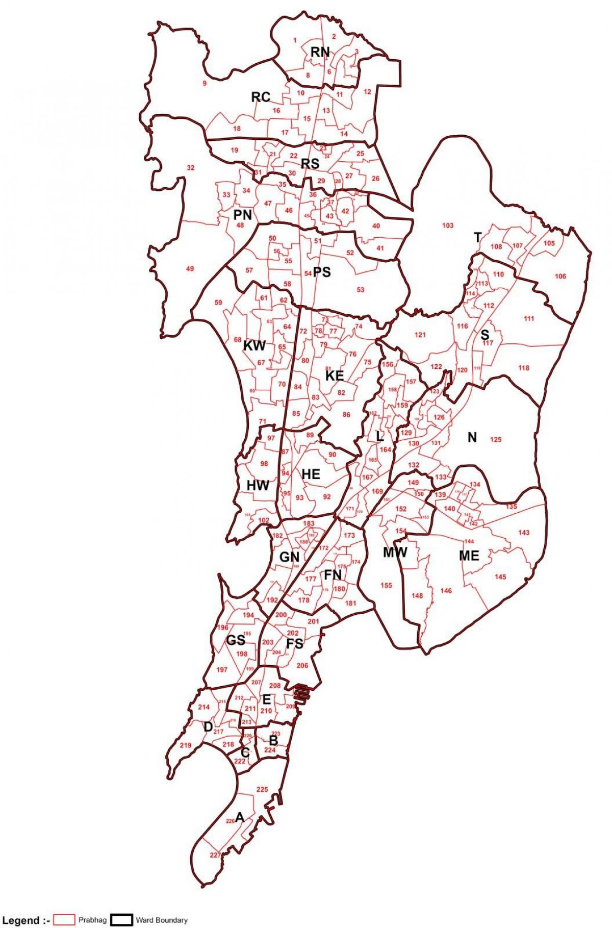 Mumbai kaart van gebied wijze