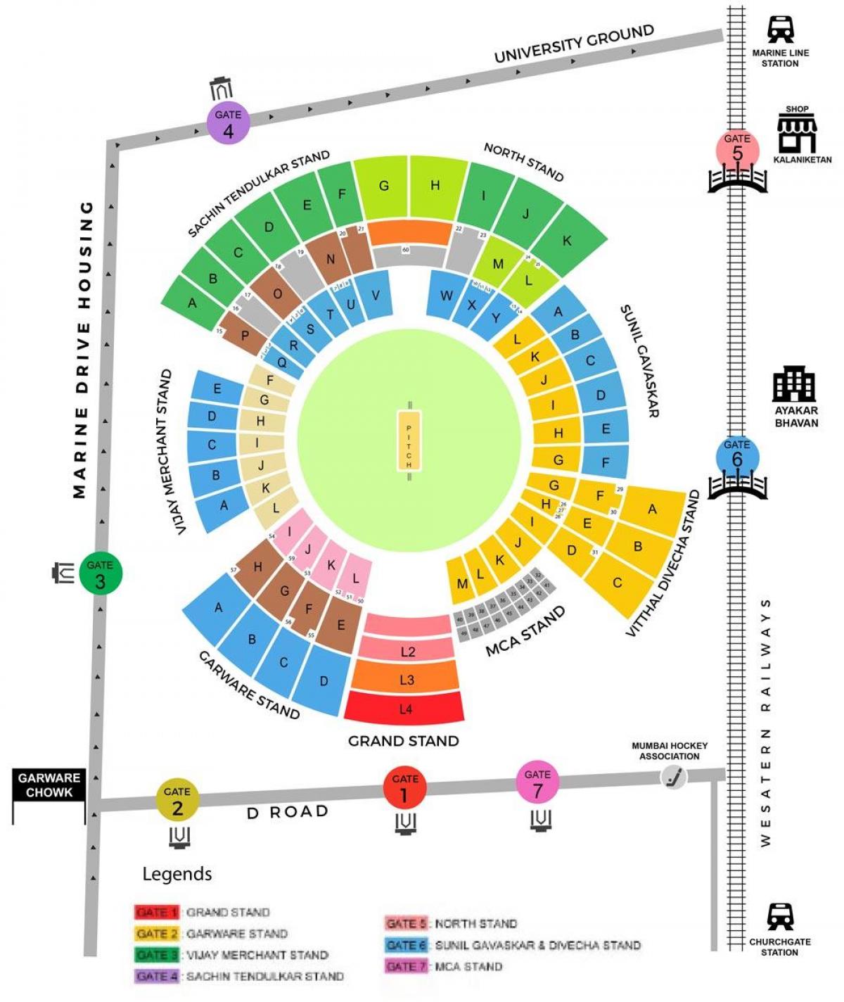 Stadion Wankhede Mumbai kaart